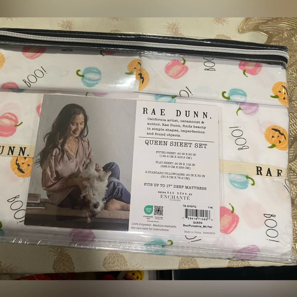 Colorful boo! Pumpkin 🎃 RAE DUNN size Sheet Set new discontinued QUEEN
